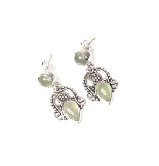 925 Solid Sterling Silver Green Prehnite Stud Earring -1.5 inch