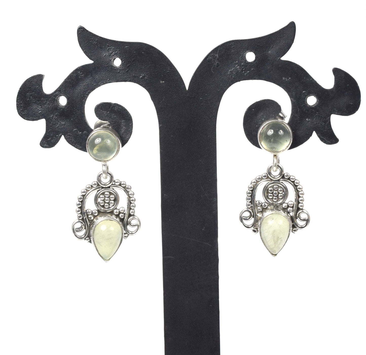 925 Solid Sterling Silver Green Prehnite Stud Earring -1.5 inch
