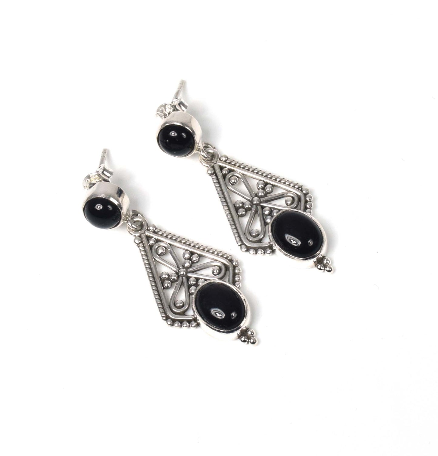 925 Solid Sterling Silver Black Onyx Stud Earring -1.6 inch