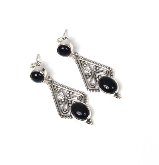 925 Solid Sterling Silver Black Onyx Stud Earring -1.6 inch