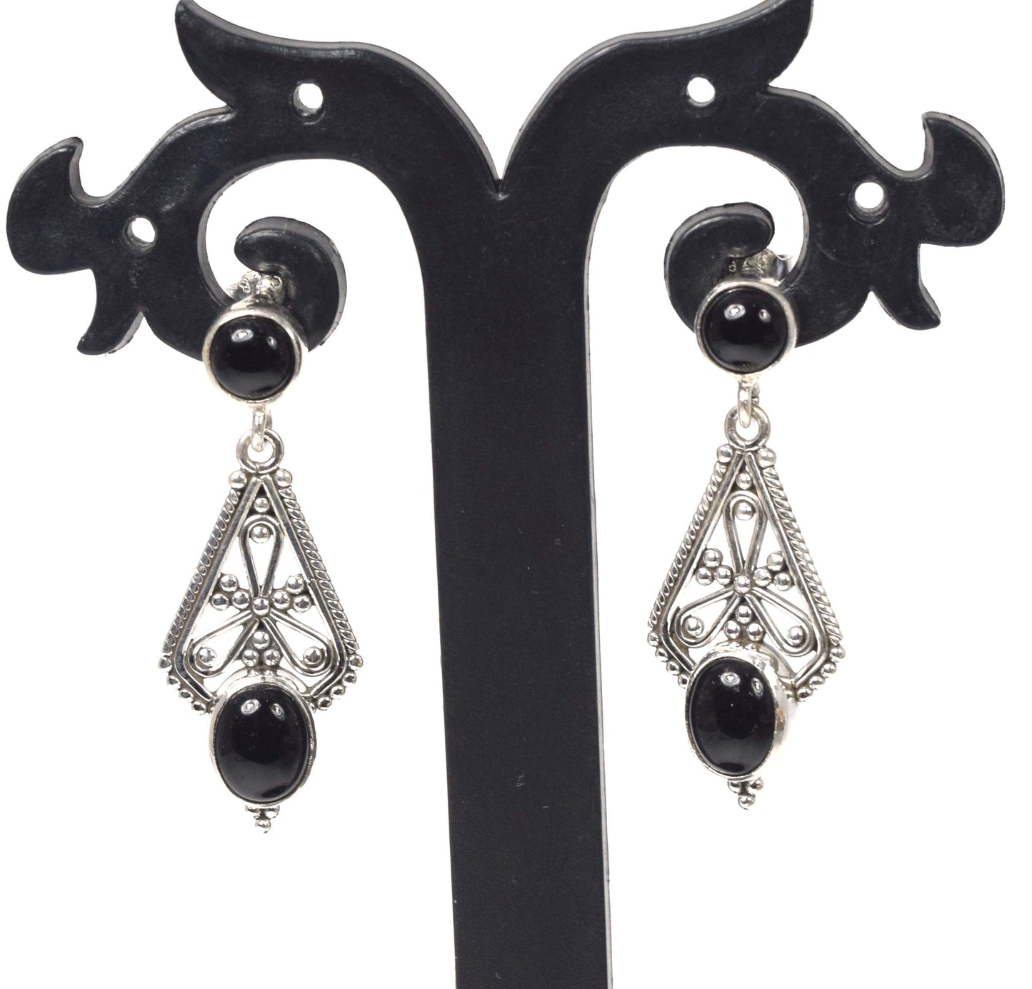 925 Solid Sterling Silver Black Onyx Stud Earring -1.6 inch