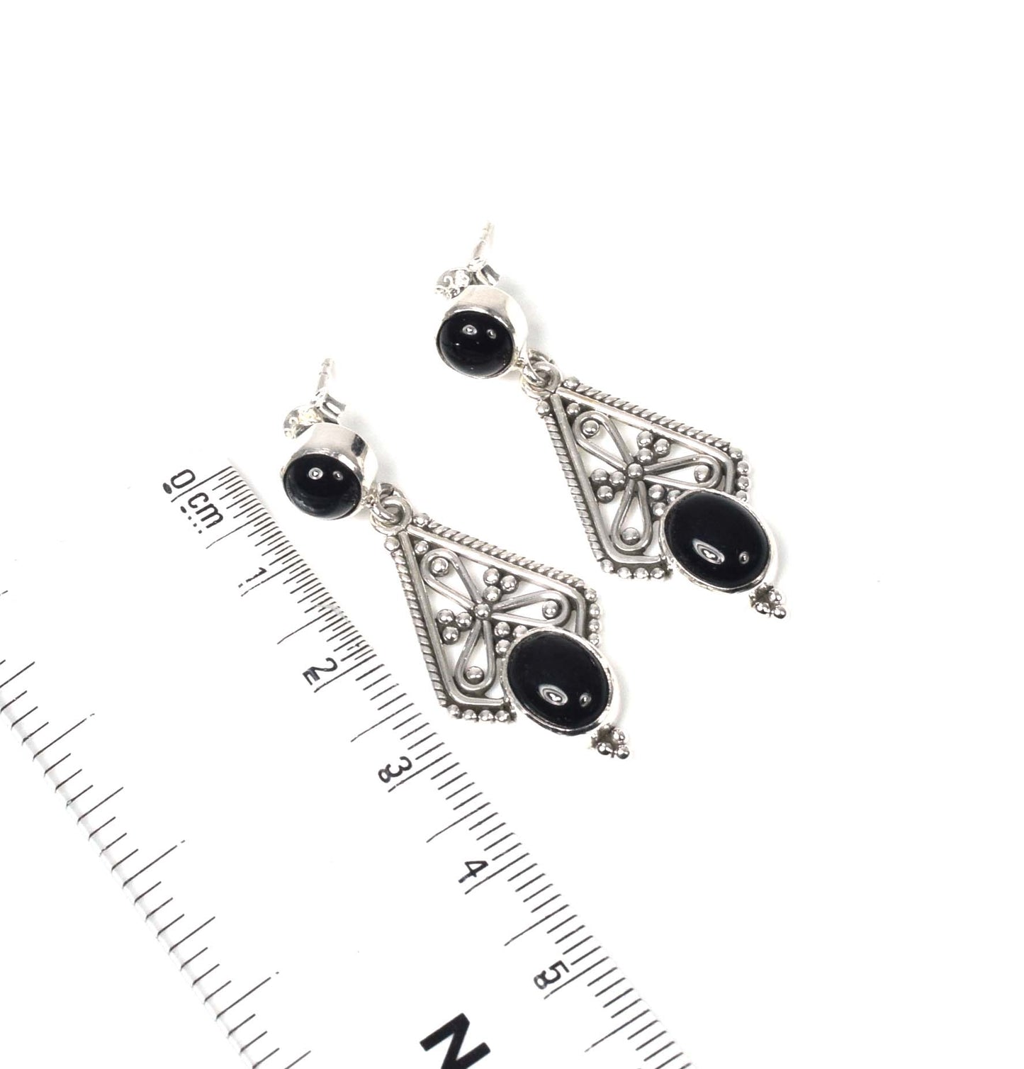 925 Solid Sterling Silver Black Onyx Stud Earring -1.6 inch