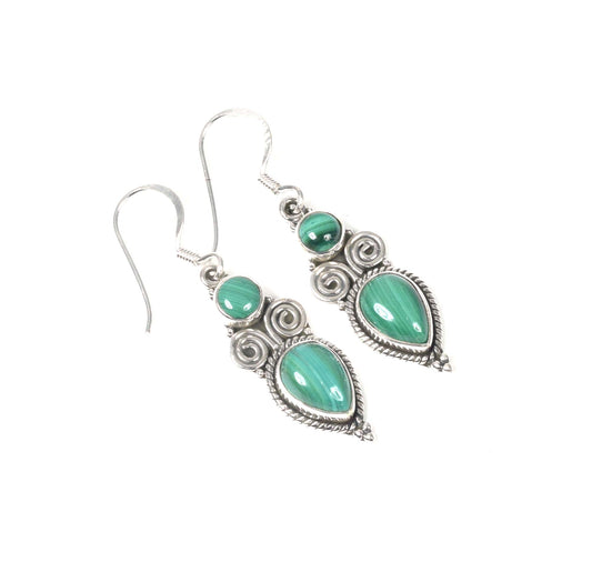 925 Solid Sterling Silver Green Malachite Hook Earring -1.5 inch