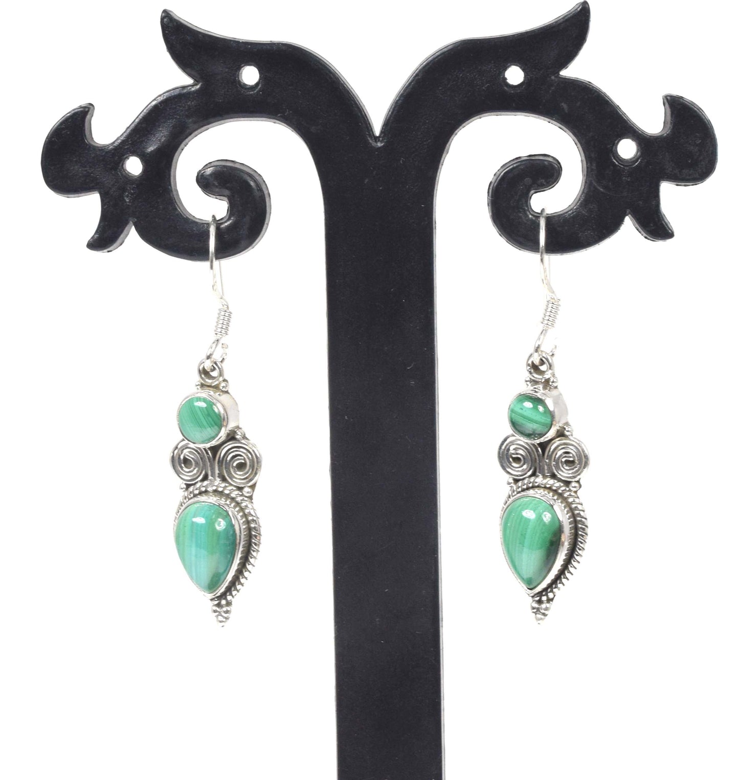 925 Solid Sterling Silver Green Malachite Hook Earring -1.5 inch