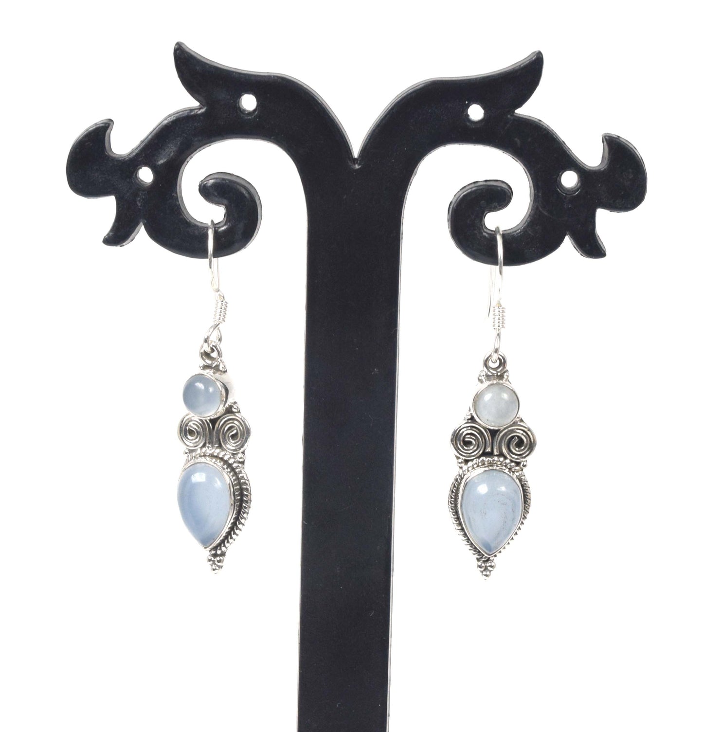 925 Solid Sterling Silver Blue Chalcedony Hook Earring -1.5 inch