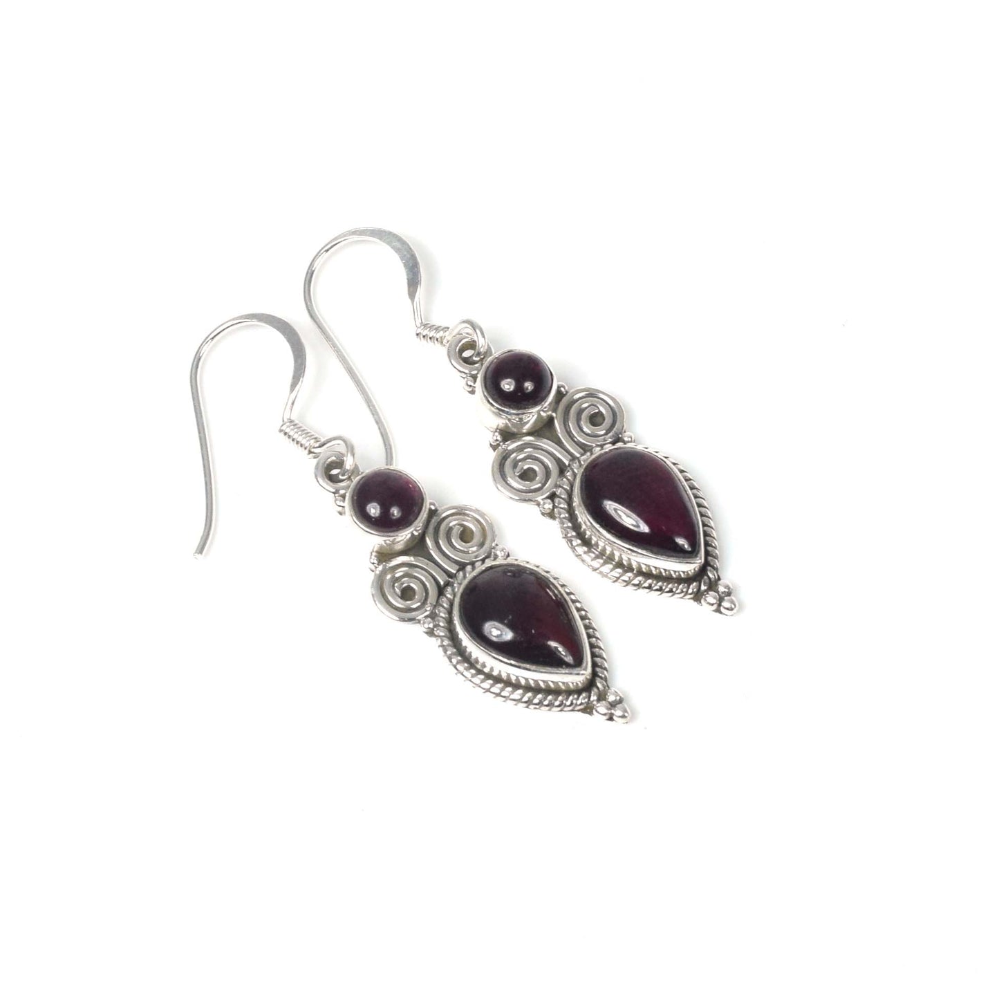 925 Solid Sterling Silver Red Garnet Hook Earring -1.5 inch