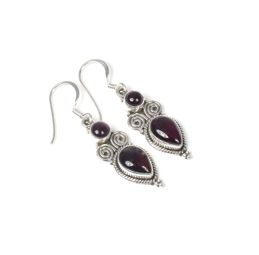 925 Solid Sterling Silver Red Garnet Hook Earring -1.5 inch