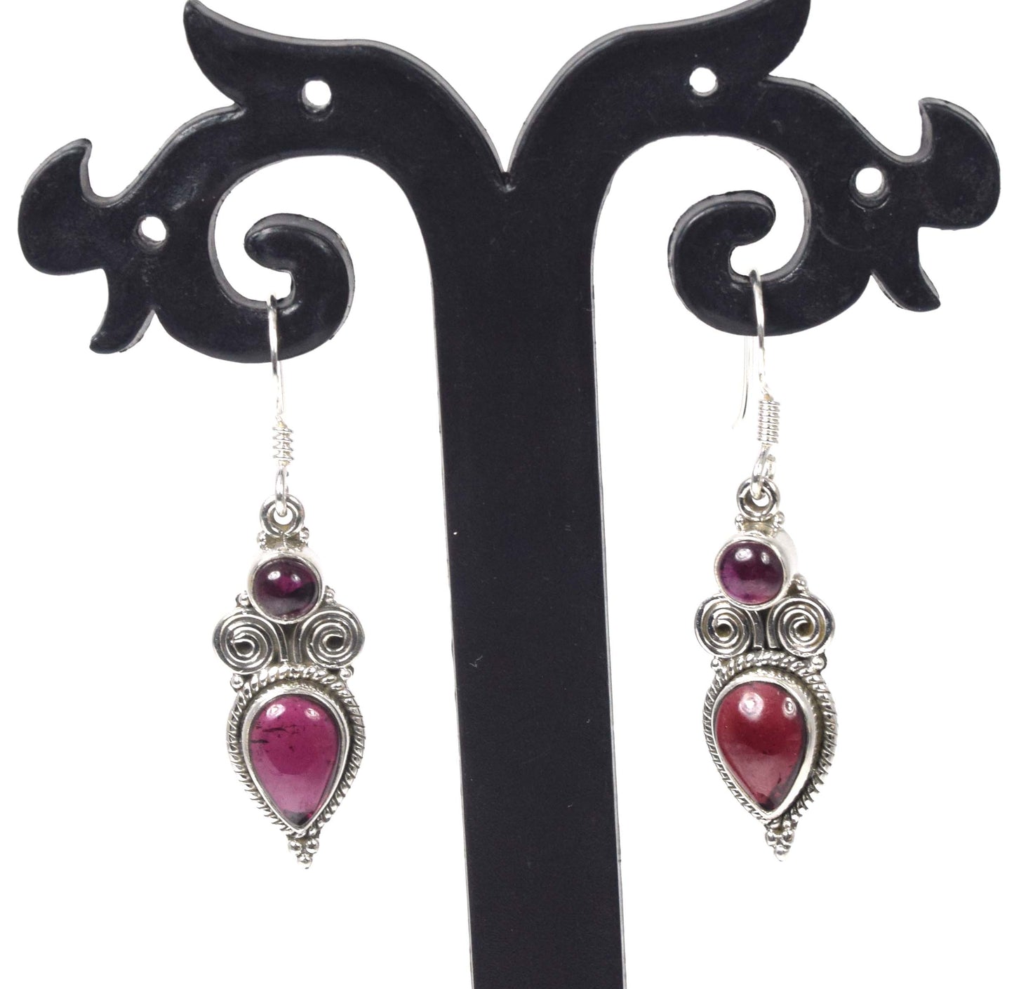925 Solid Sterling Silver Red Garnet Hook Earring -1.5 inch