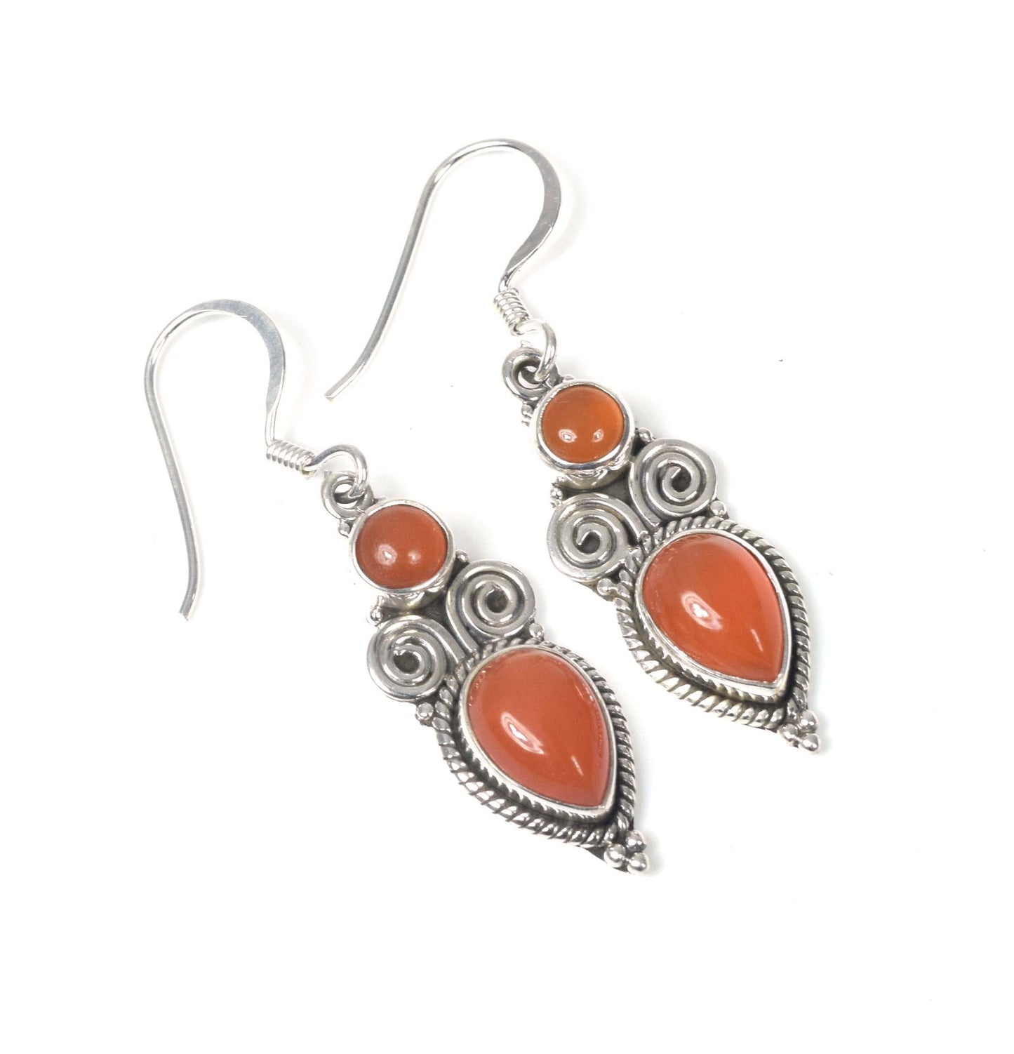 925 Solid Sterling Silver Red Carnelian Hook Earring -1.5 inch