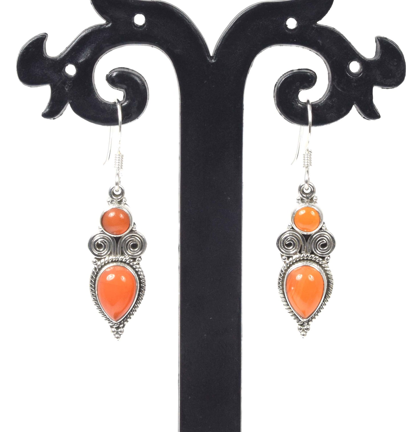 925 Solid Sterling Silver Red Carnelian Hook Earring -1.5 inch