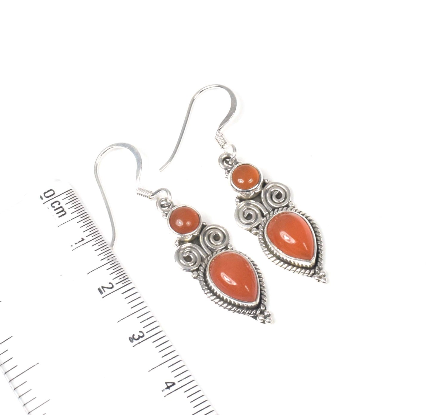 925 Solid Sterling Silver Red Carnelian Hook Earring -1.5 inch