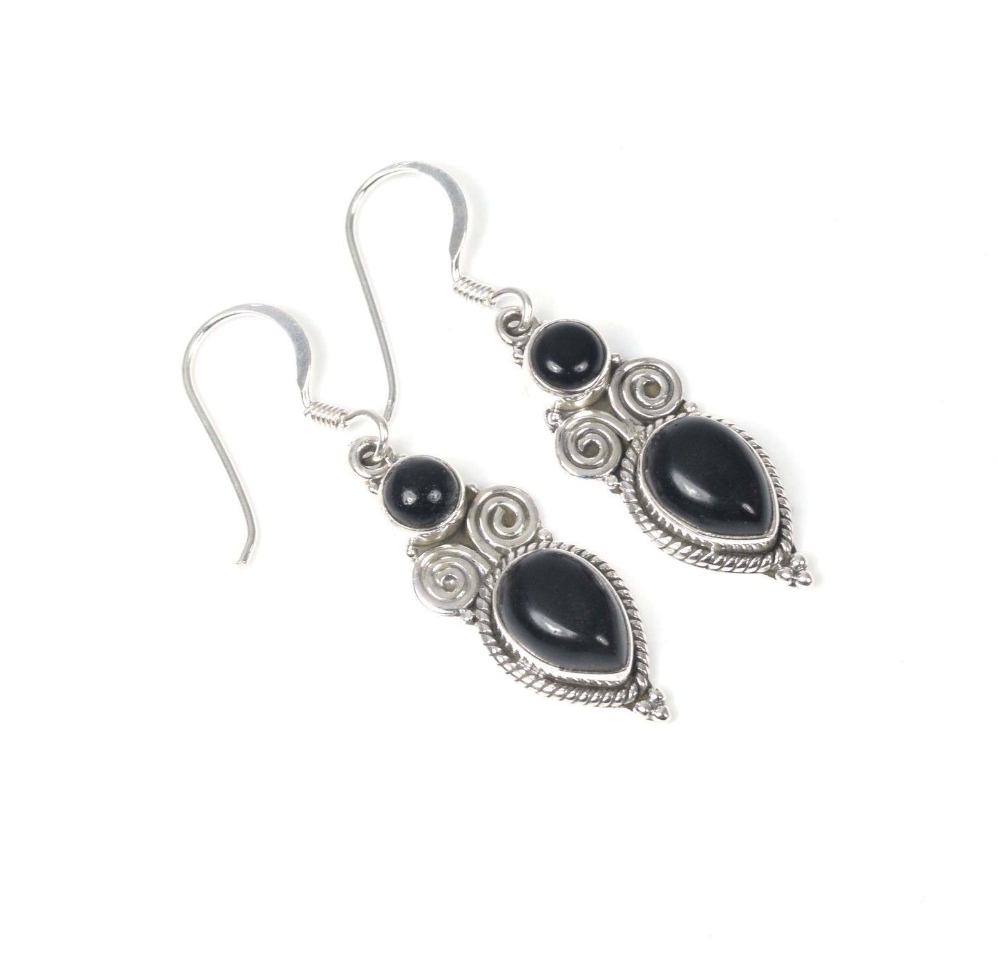 925 Solid Sterling Silver Black Onyx Hook Earring -1.5 inch