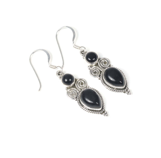925 Solid Sterling Silver Black Onyx Hook Earring -1.5 inch