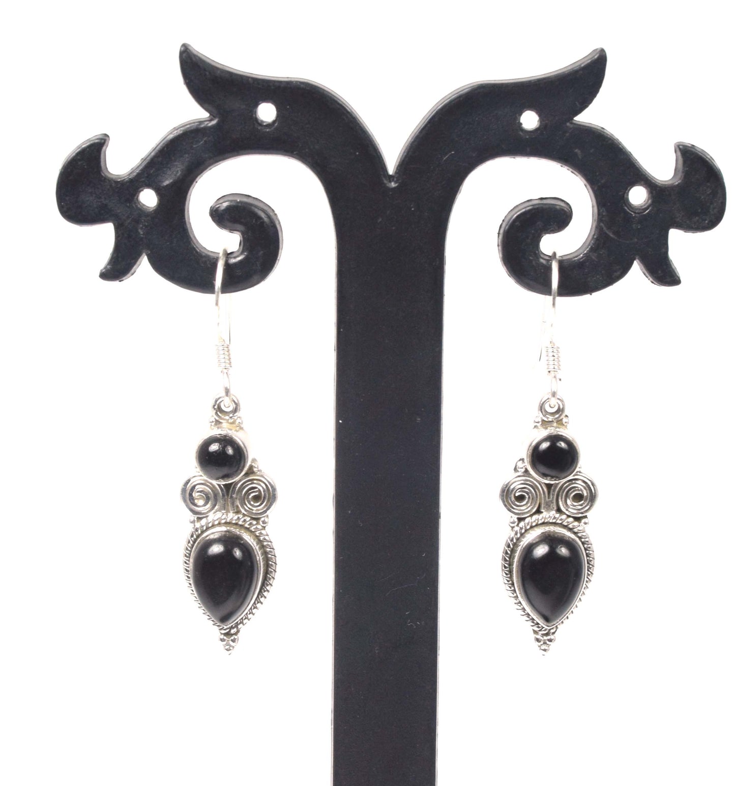 925 Solid Sterling Silver Black Onyx Hook Earring -1.5 inch