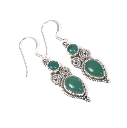 925 Solid Sterling Silver Green Onyx Hook Earring -1.5 inch