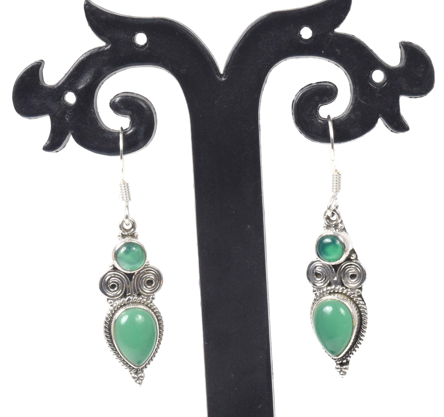 925 Solid Sterling Silver Green Onyx Hook Earring -1.5 inch