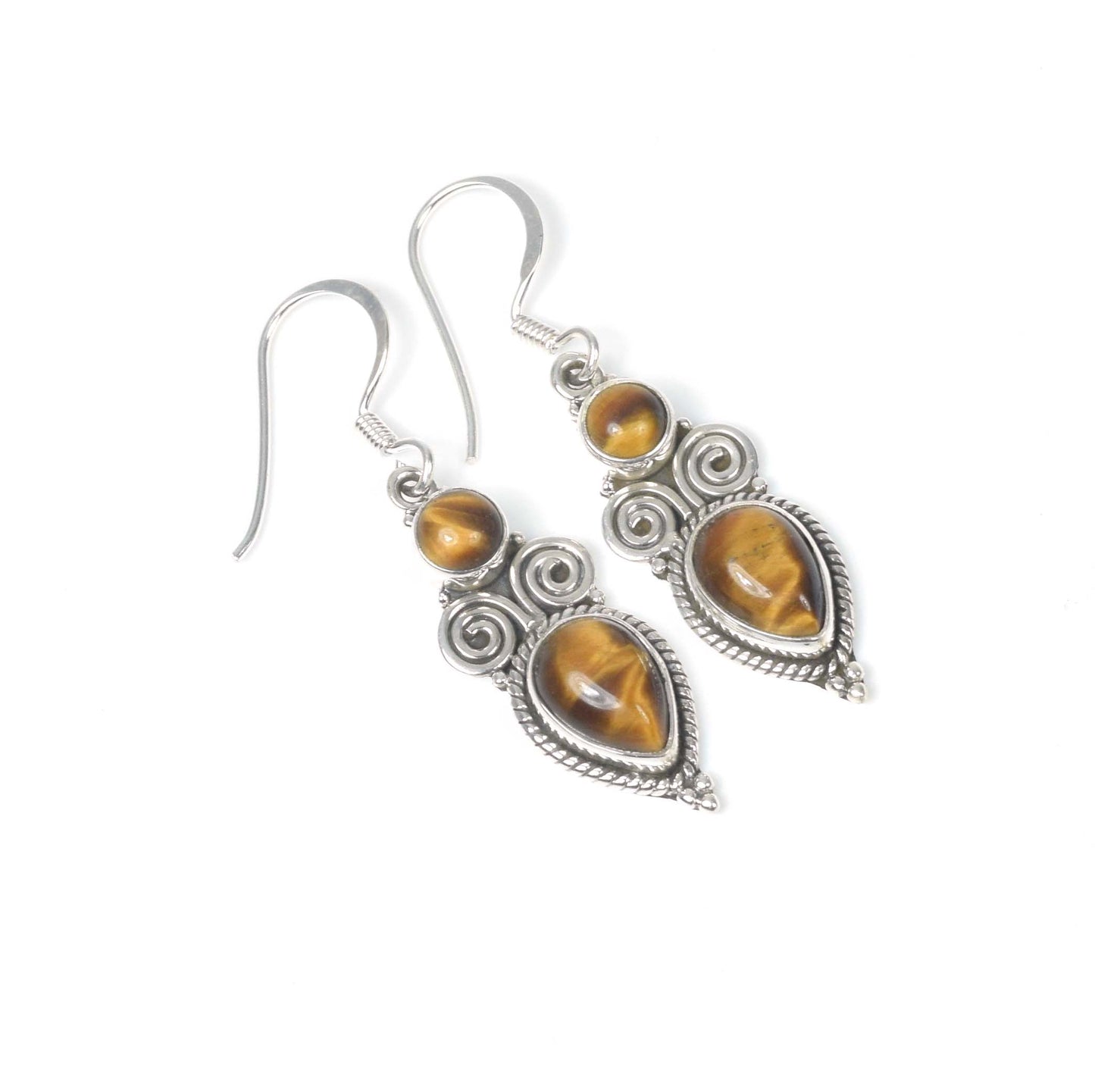 925 Solid Sterling Silver Tiger Eye Hook Earring -1.5 inch