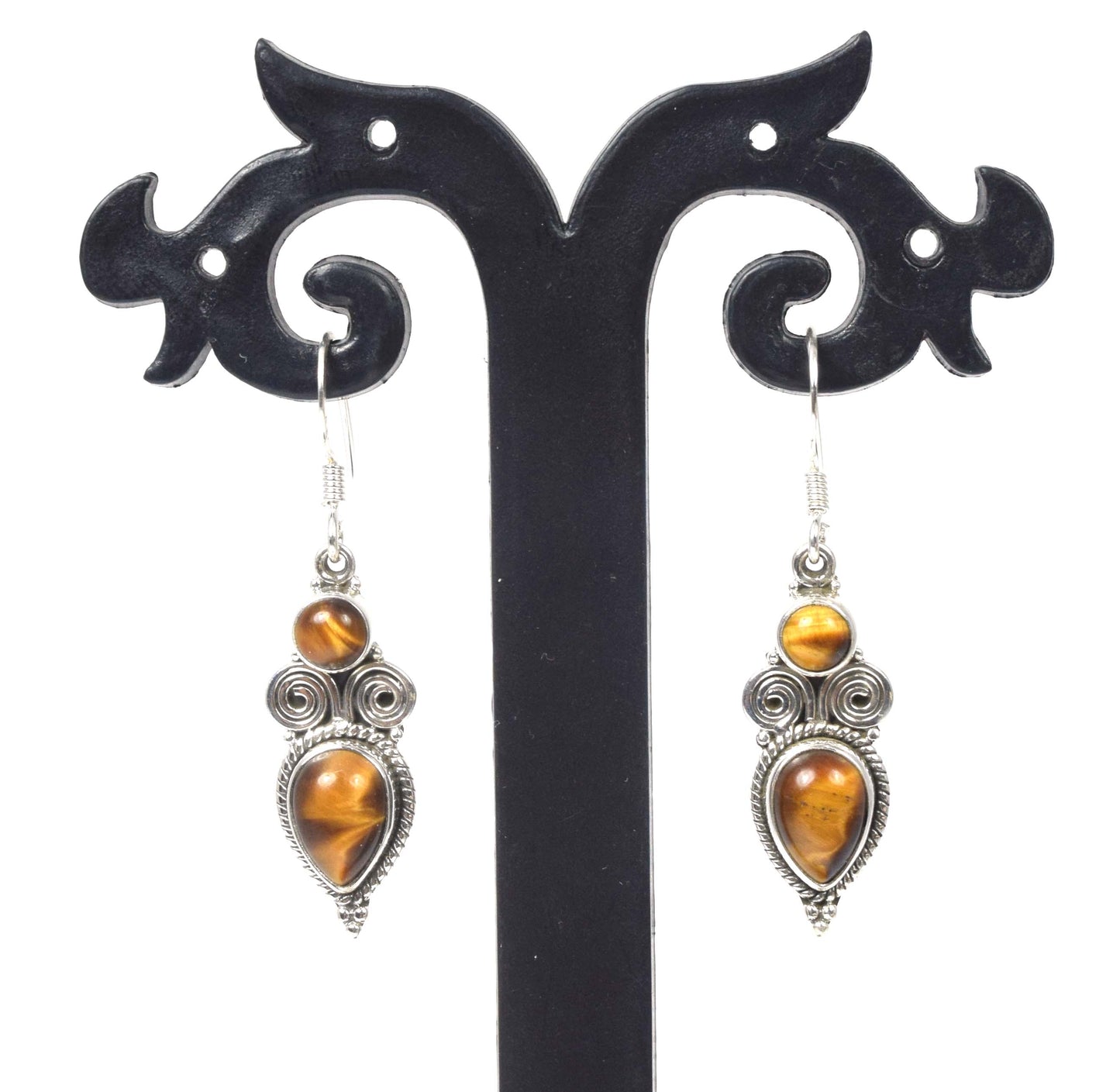 925 Solid Sterling Silver Tiger Eye Hook Earring -1.5 inch