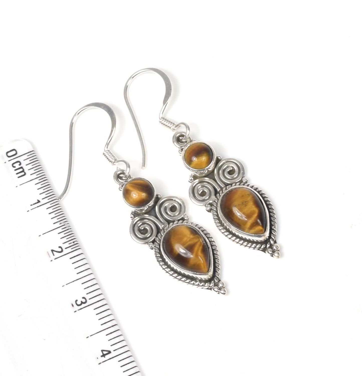 925 Solid Sterling Silver Tiger Eye Hook Earring -1.5 inch