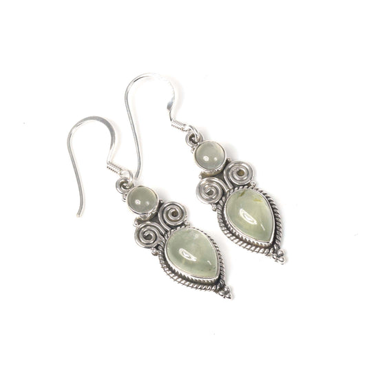 925 Solid Sterling Silver Green Prehnite Hook Earring -1.5 inch
