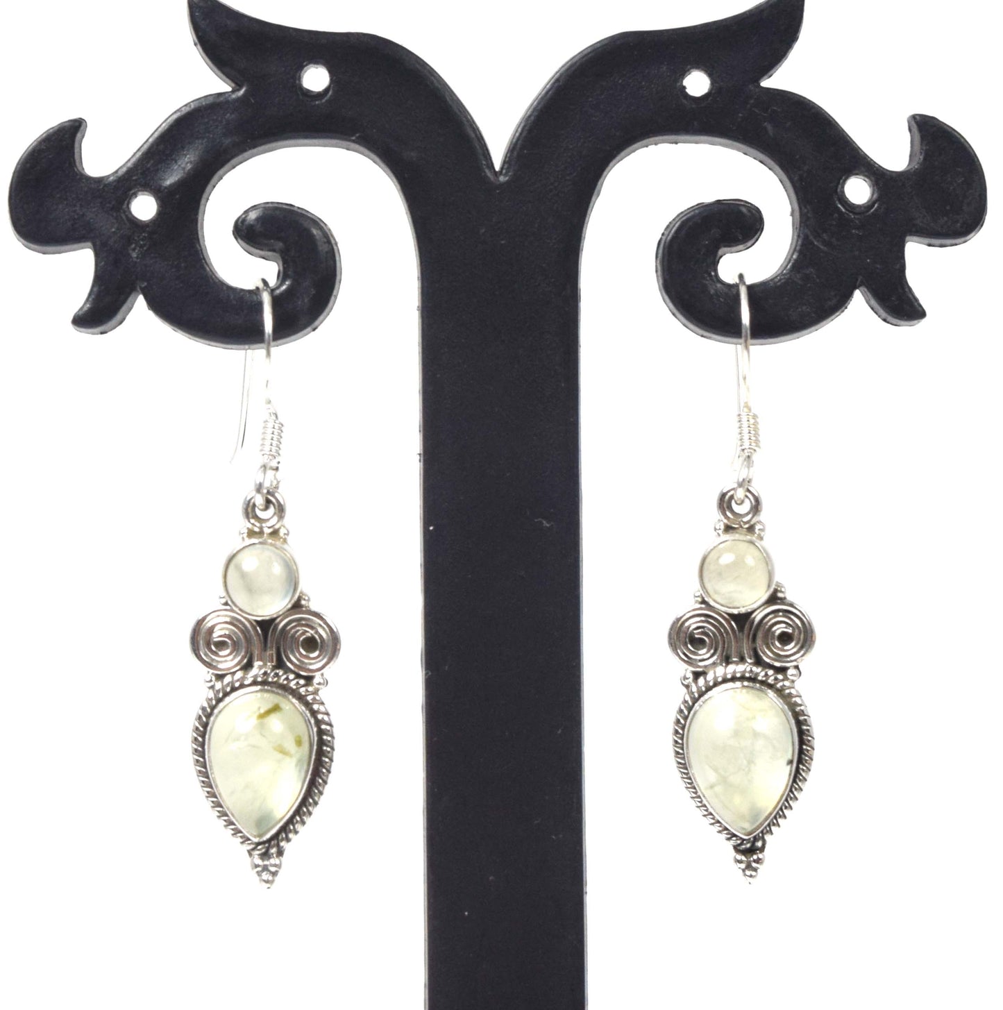 925 Solid Sterling Silver Green Prehnite Hook Earring -1.5 inch