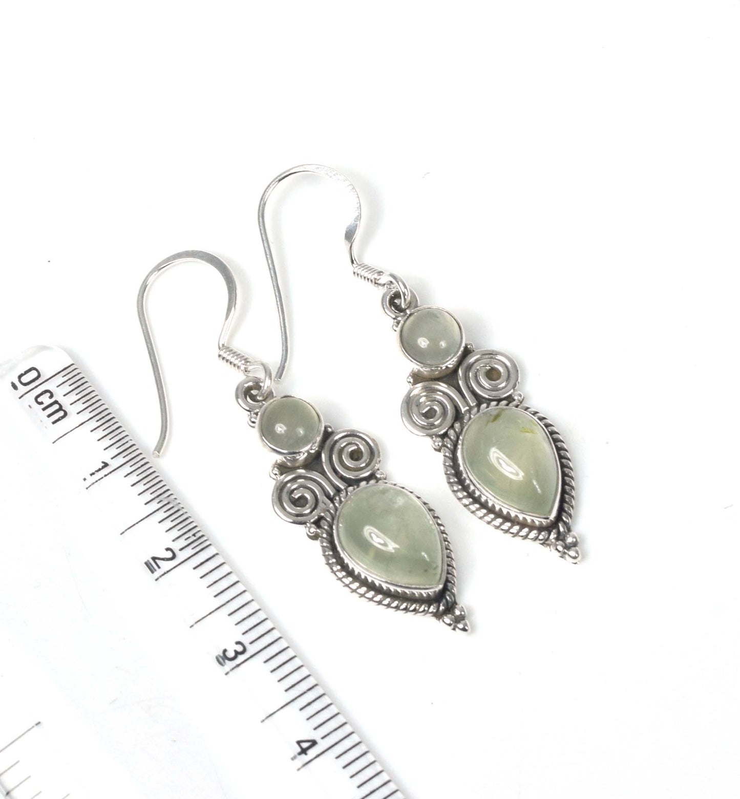 925 Solid Sterling Silver Green Prehnite Hook Earring -1.5 inch