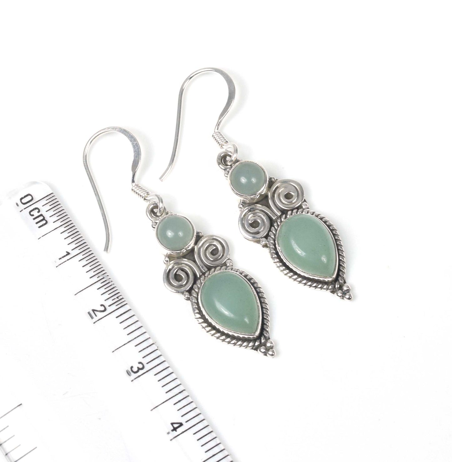 925 Solid Sterling Silver Aqua Chalcedony Hook Earring -1.5 inch