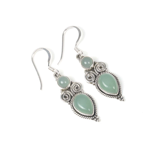 925 Solid Sterling Silver Aqua Chalcedony Hook Earring -1.5 inch