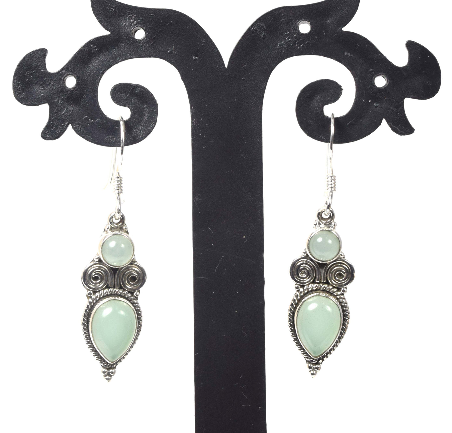 925 Solid Sterling Silver Aqua Chalcedony Hook Earring -1.5 inch