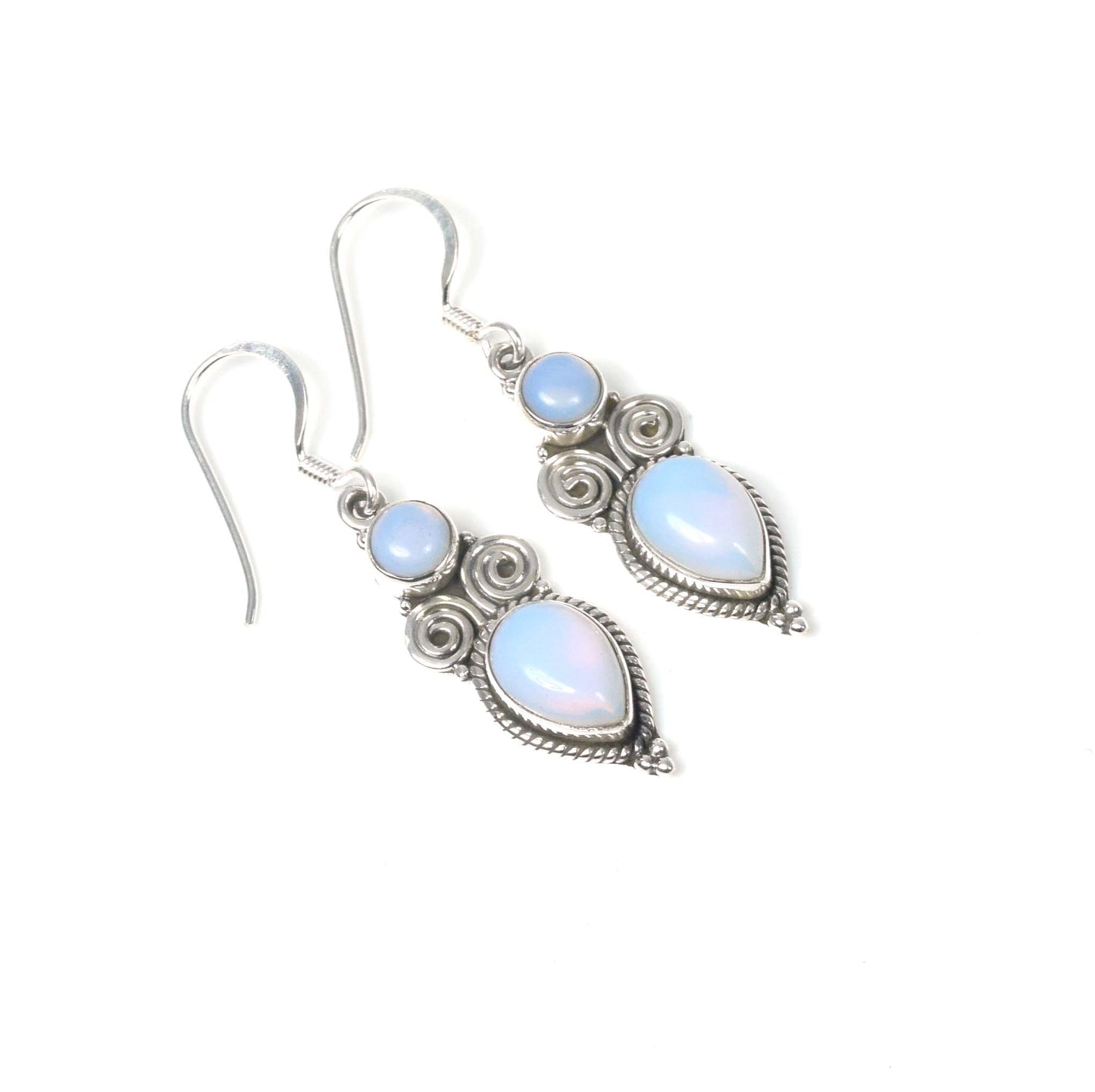 925 Solid Sterling Silver Milky Opalite Hook Earring -1.5 inch