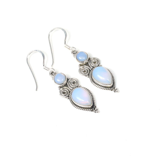 925 Solid Sterling Silver Milky Opalite Hook Earring -1.5 inch