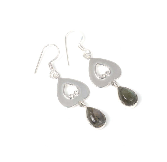 925 Solid Sterling Silver Labradorite Hook Earring -1.6 inch