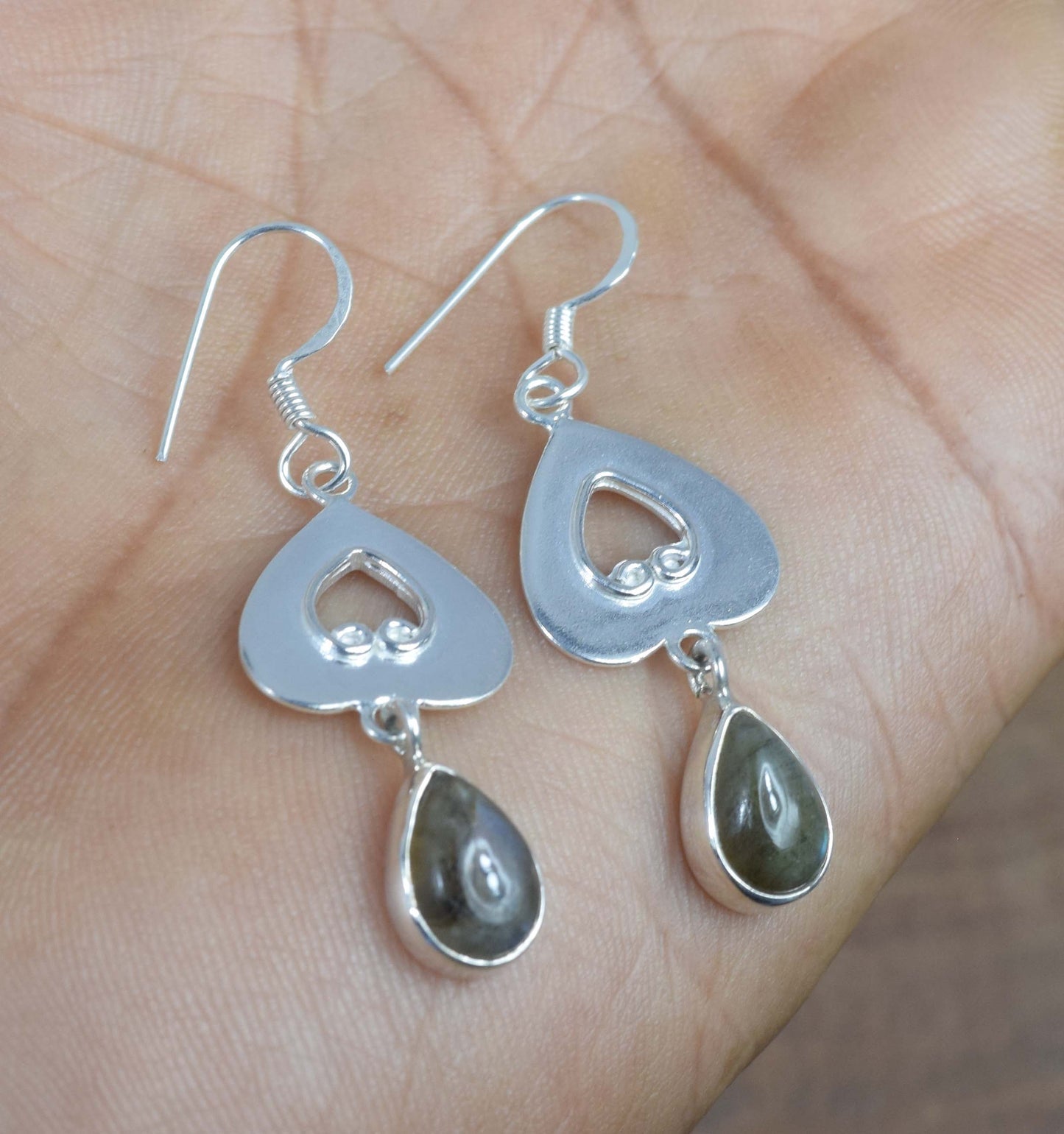 925 Solid Sterling Silver Labradorite Hook Earring -1.6 inch