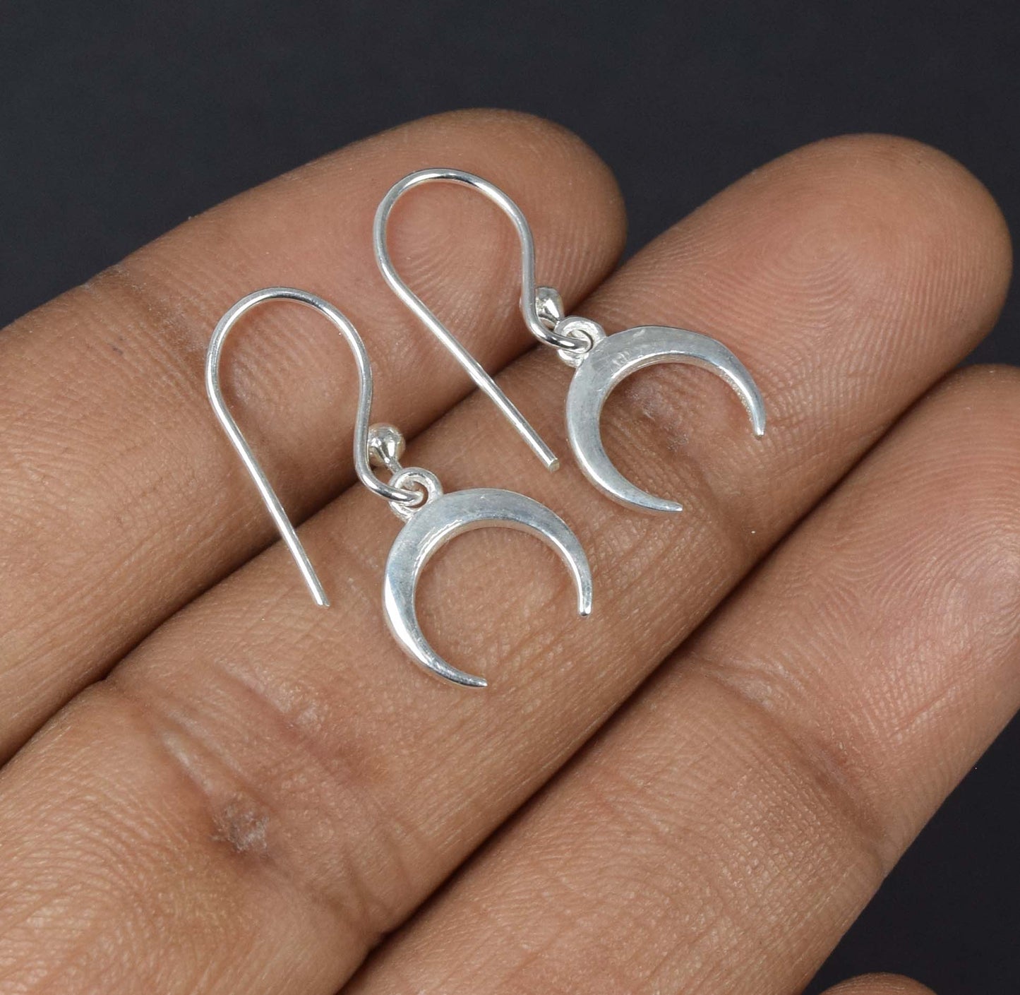 925 Solid Sterling Silver Moon Style Plain Hook Earring -0.7 inch
