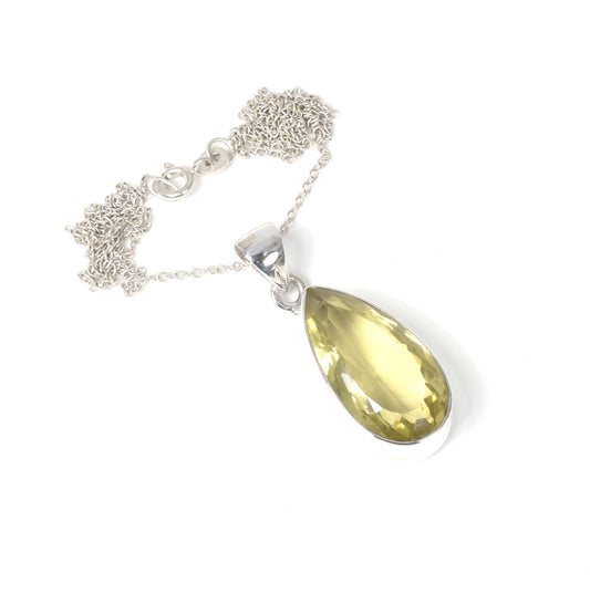 925 Solid Sterling Silver Faceted Yellow Citrine Chain Pendant-19.2 inch