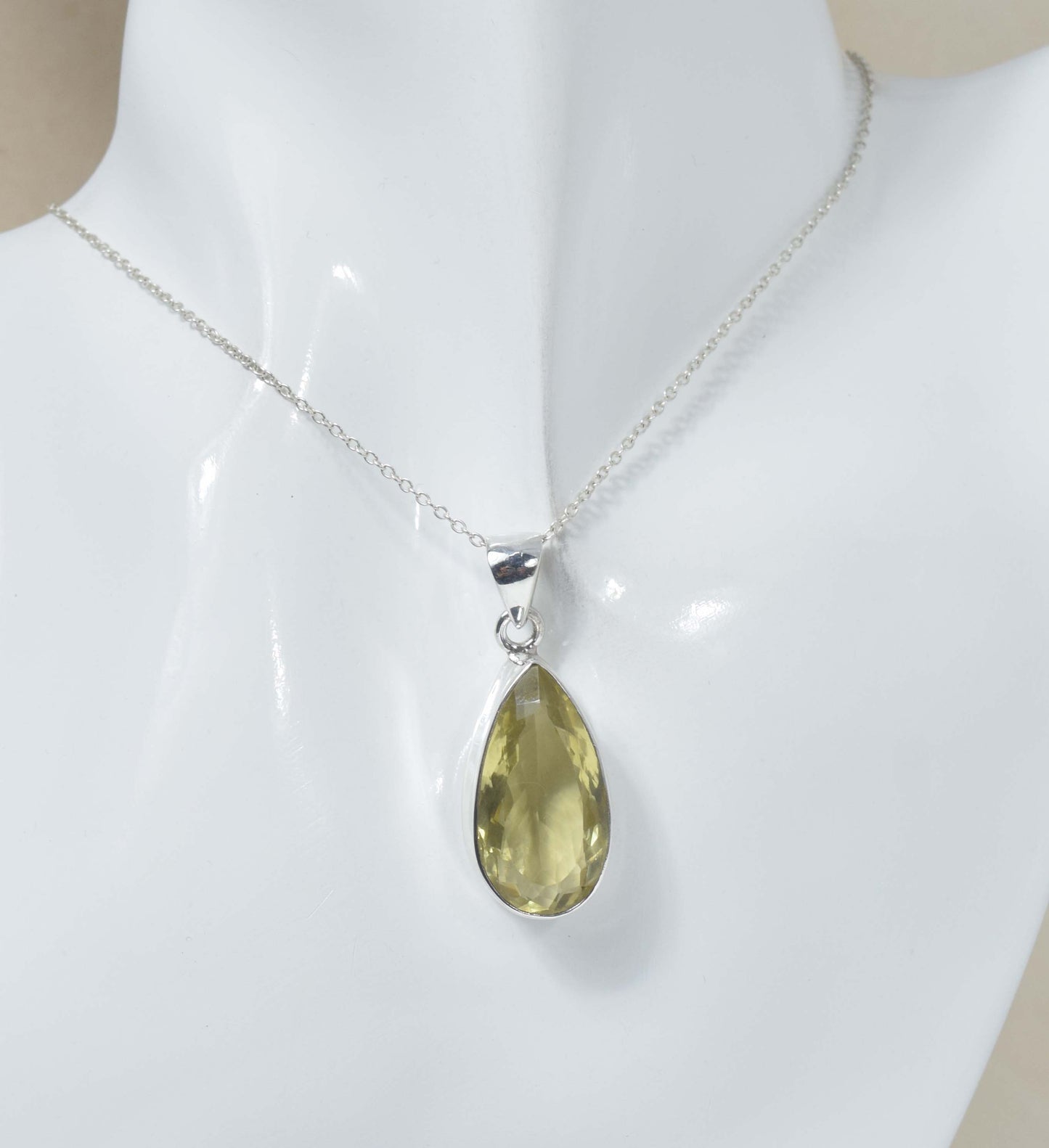 925 Solid Sterling Silver Faceted Yellow Citrine Chain Pendant-19.2 inch
