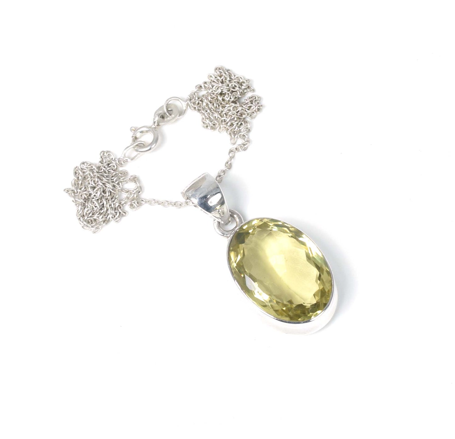 925 Solid Sterling Silver Faceted Yellow Citrine Chain Pendant-19.2 inch