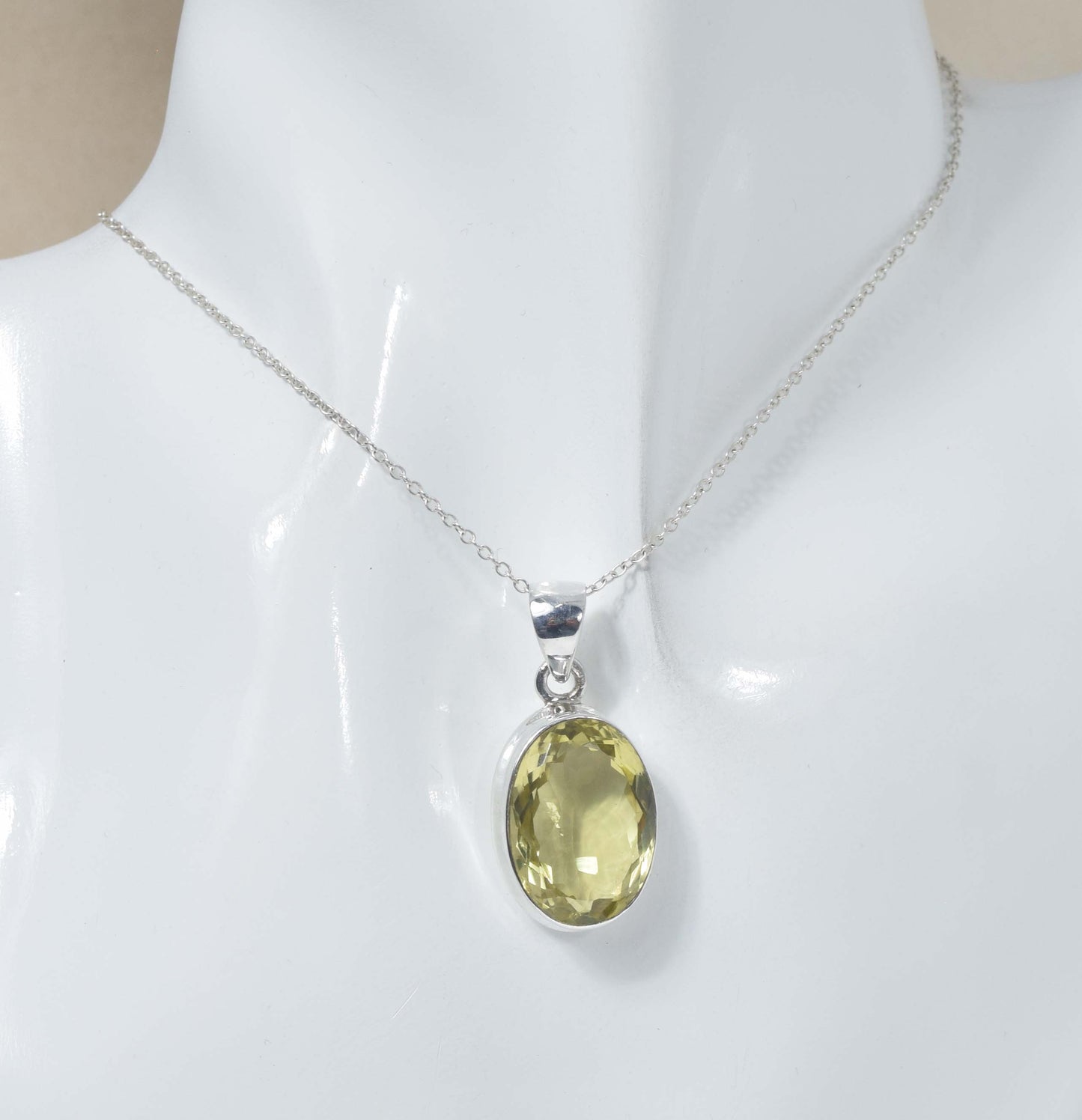 925 Solid Sterling Silver Faceted Yellow Citrine Chain Pendant-19.2 inch