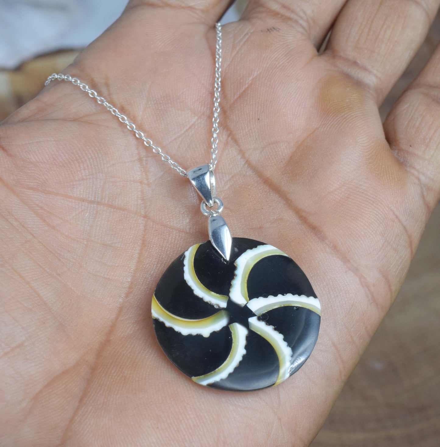 925 Solid Sterling Silver Indonesian Shell Chain Pendant-19.7 inch