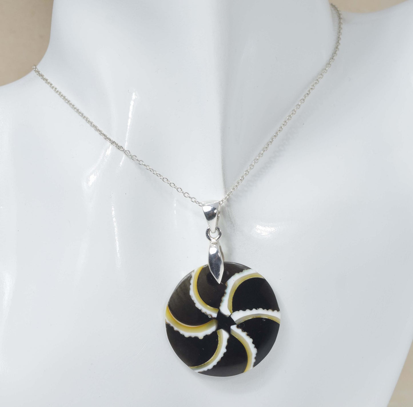925 Solid Sterling Silver Indonesian Shell Chain Pendant-19.7 inch