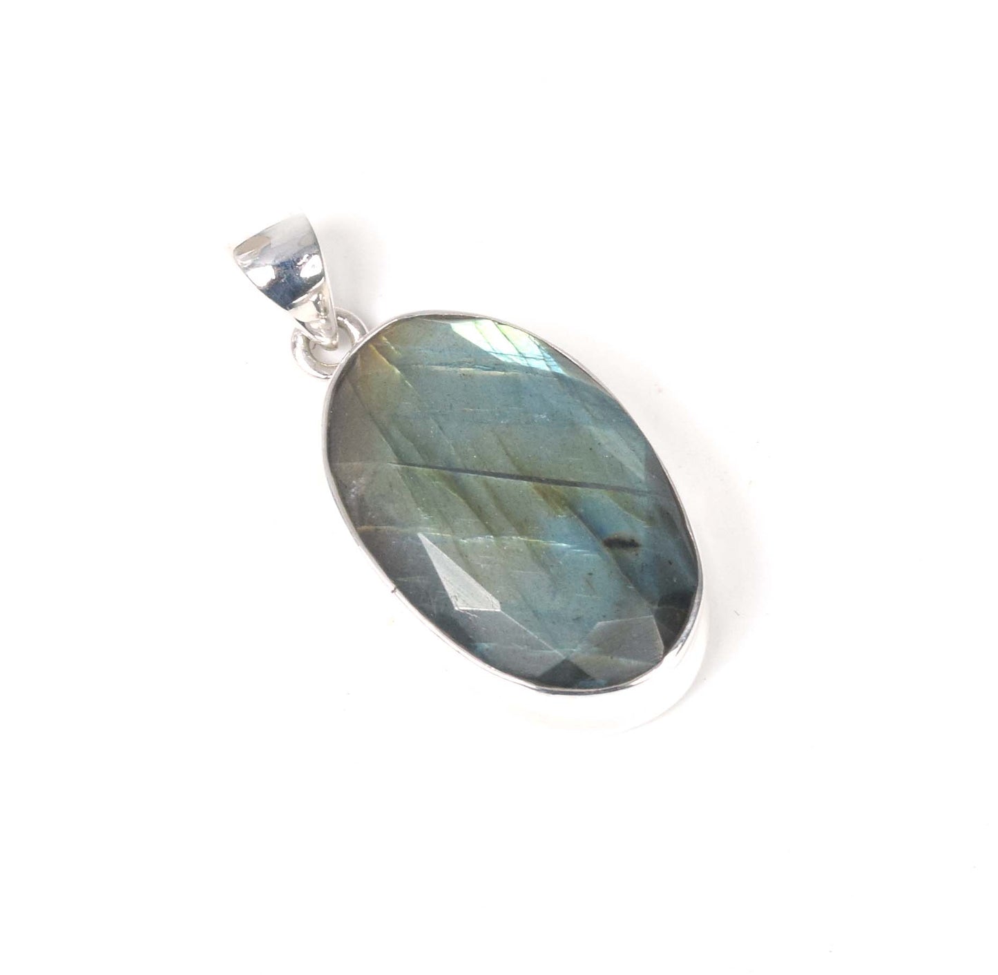 925 Solid Sterling Silver Faceted Labradorite Pendant-1.5 inch