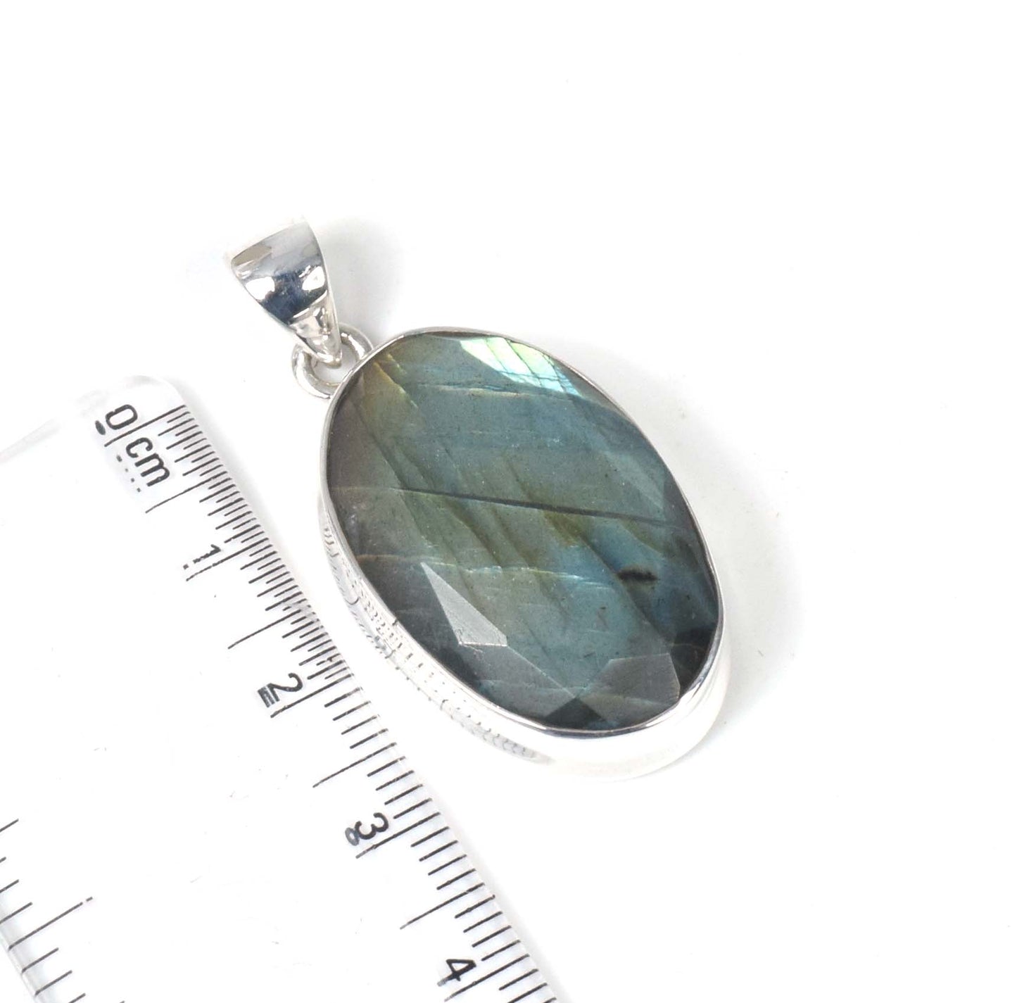 925 Solid Sterling Silver Faceted Labradorite Pendant-1.5 inch