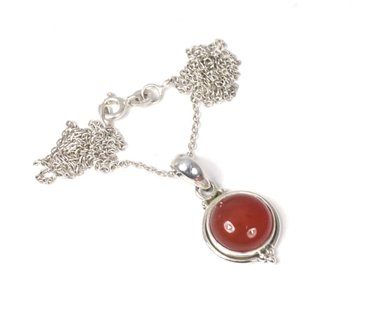 925 Solid Sterling Silver Red Carnelian Chain Pendant-19 Inch