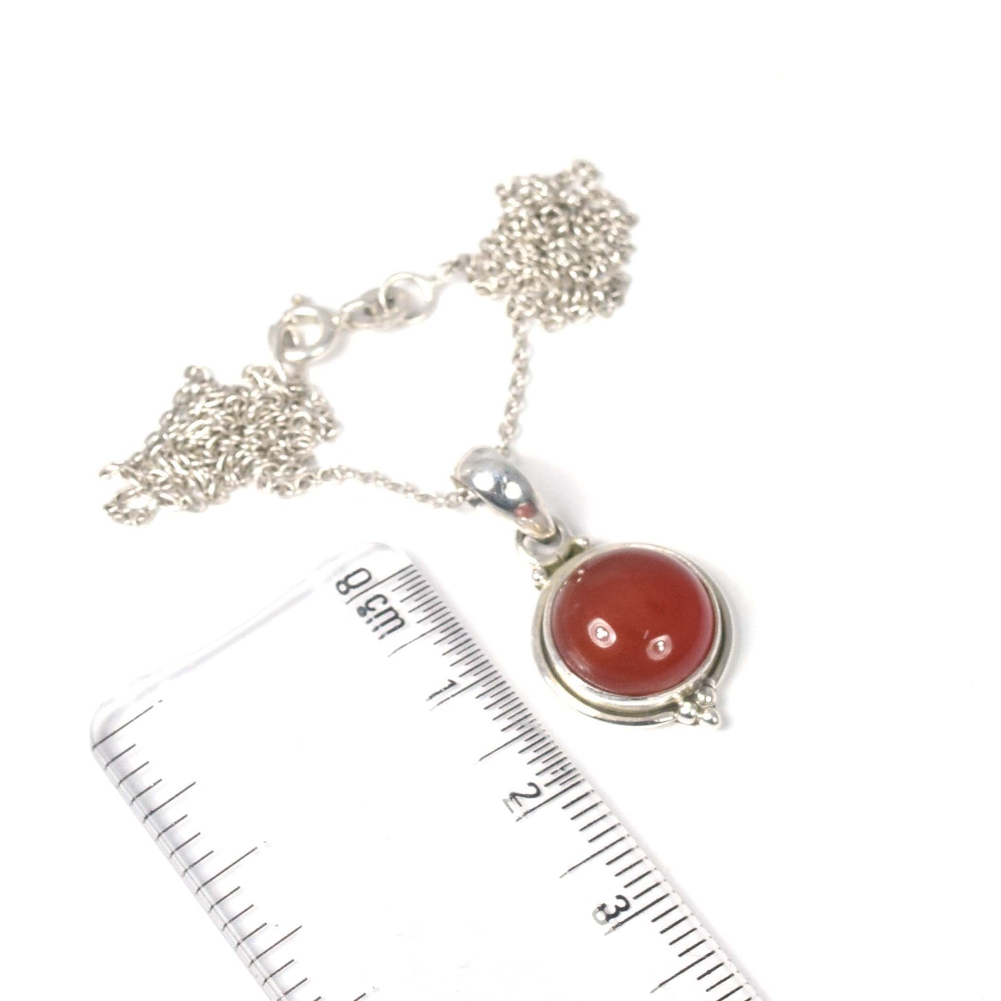 925 Solid Sterling Silver Red Carnelian Chain Pendant-19 Inch