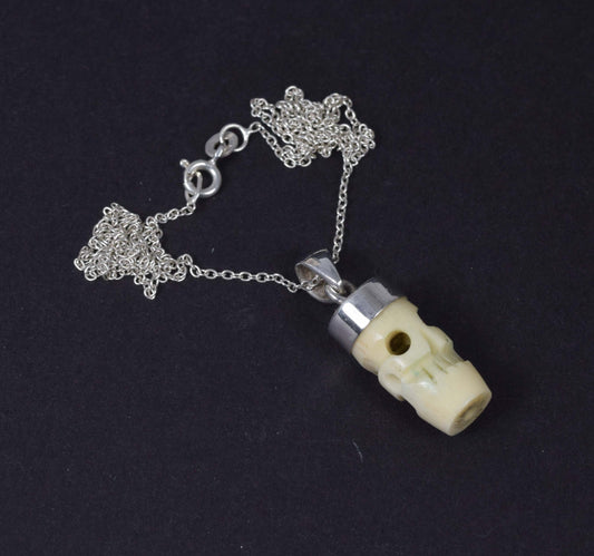 925 Solid Sterling Silver Skull Face Chain Pendant-19.1 Inch