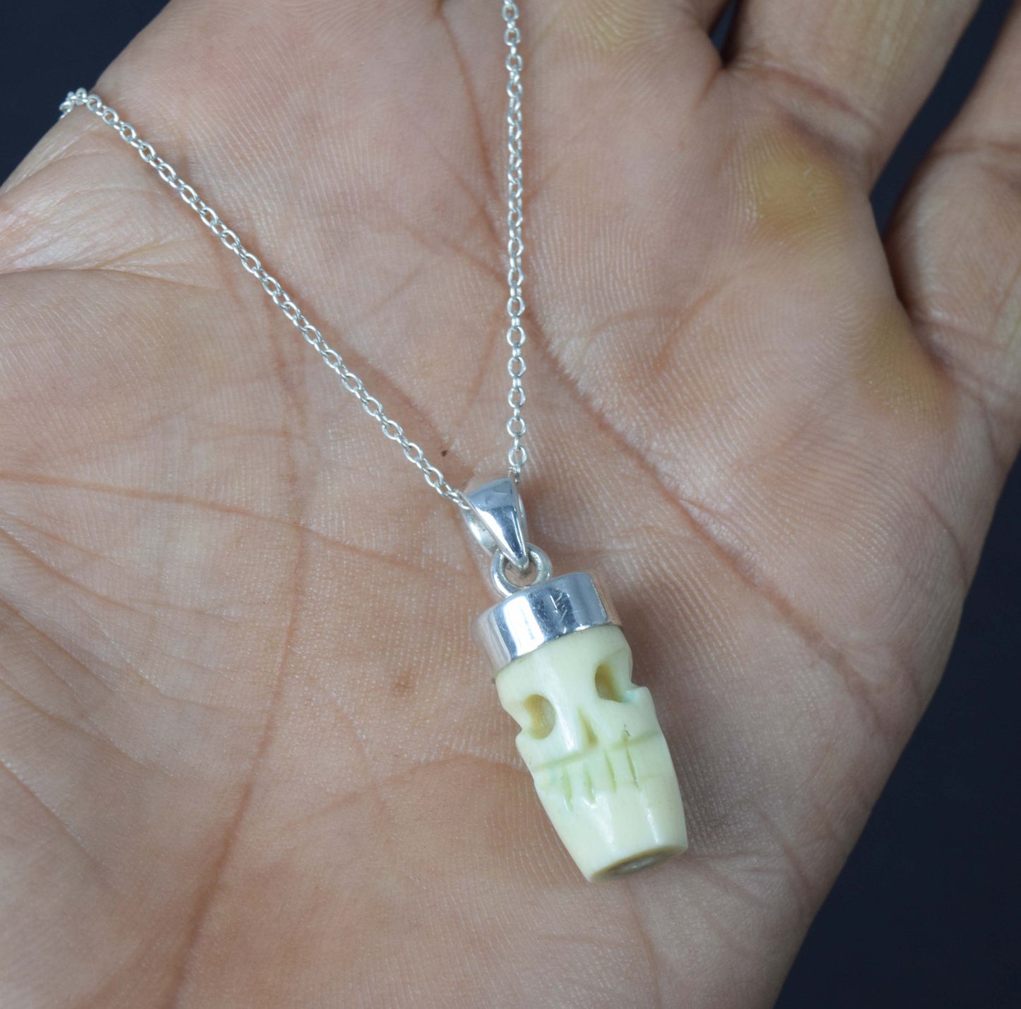 925 Solid Sterling Silver Skull Face Chain Pendant-19.1 Inch