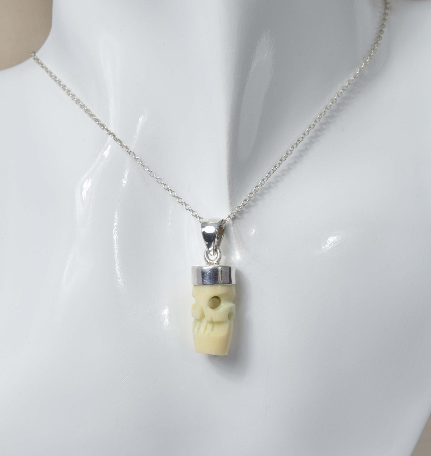 925 Solid Sterling Silver Skull Face Chain Pendant-19.1 Inch