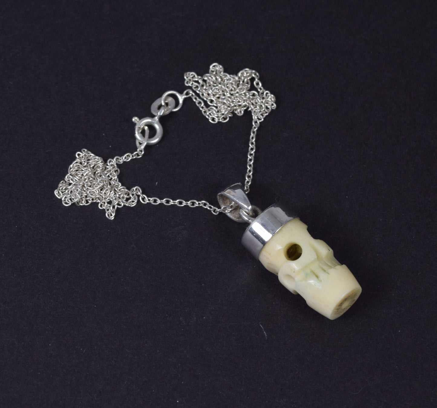 925 Solid Sterling Silver Skull Face Chain Pendant-19.1 Inch