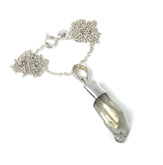 925 Solid Sterling Silver Rough Green Amethyst Chain Pendant-19.1 Inch