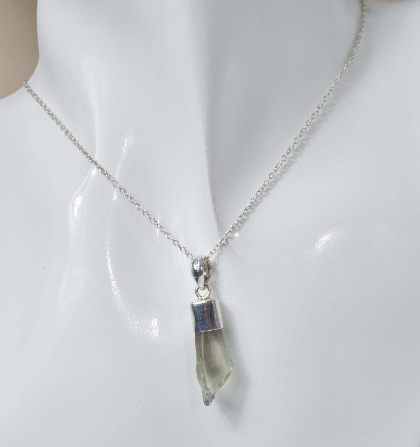 925 Solid Sterling Silver Rough Green Amethyst Chain Pendant-19.1 Inch